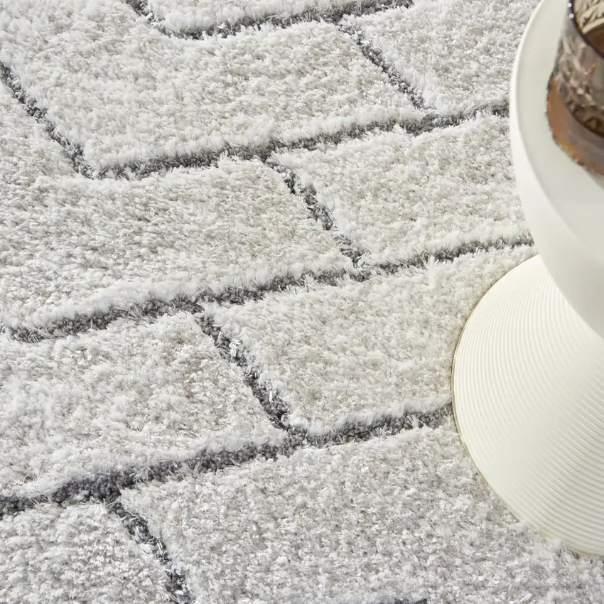 Ivory and Gray Chevron Shag Area Rug Photo 9