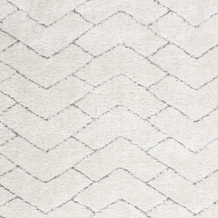 Ivory and Gray Chevron Shag Area Rug Photo 4