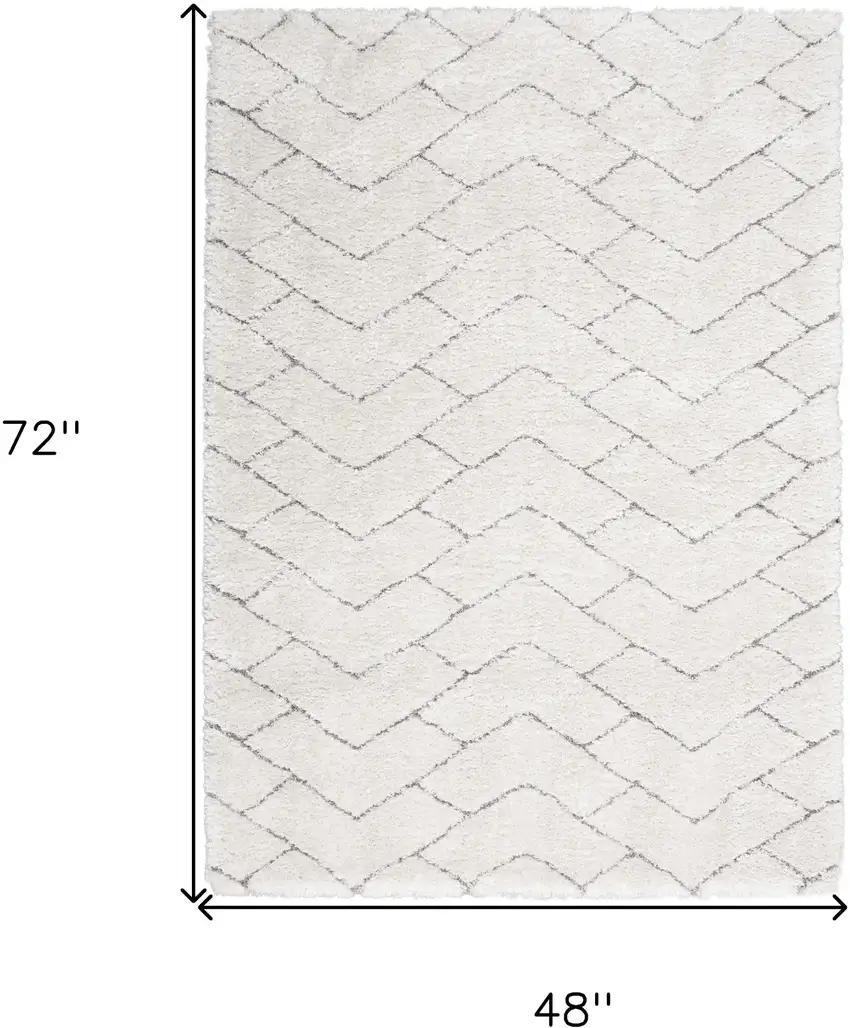 Ivory and Gray Chevron Shag Area Rug Photo 3