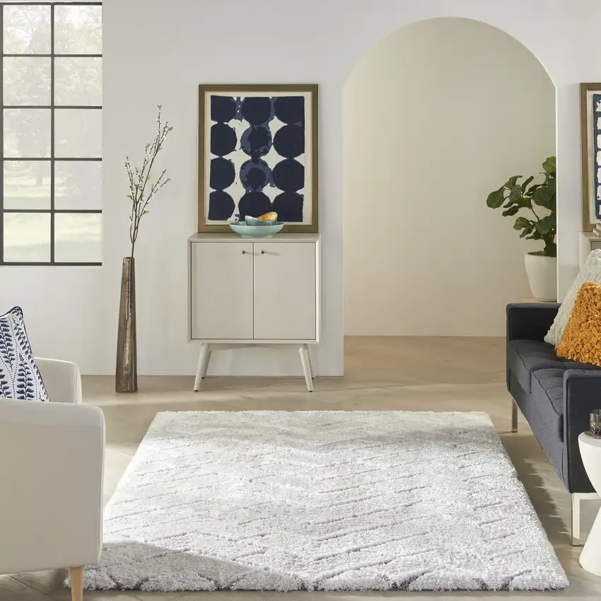 Ivory and Gray Chevron Shag Area Rug Photo 6