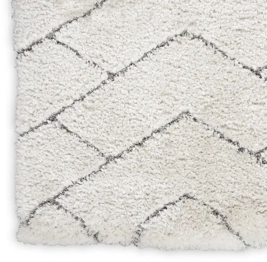 Ivory and Gray Chevron Shag Area Rug Photo 7