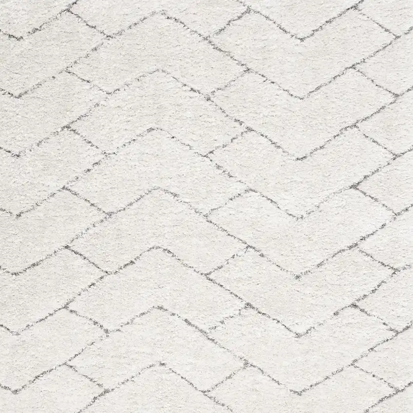 Ivory and Gray Chevron Shag Area Rug Photo 3