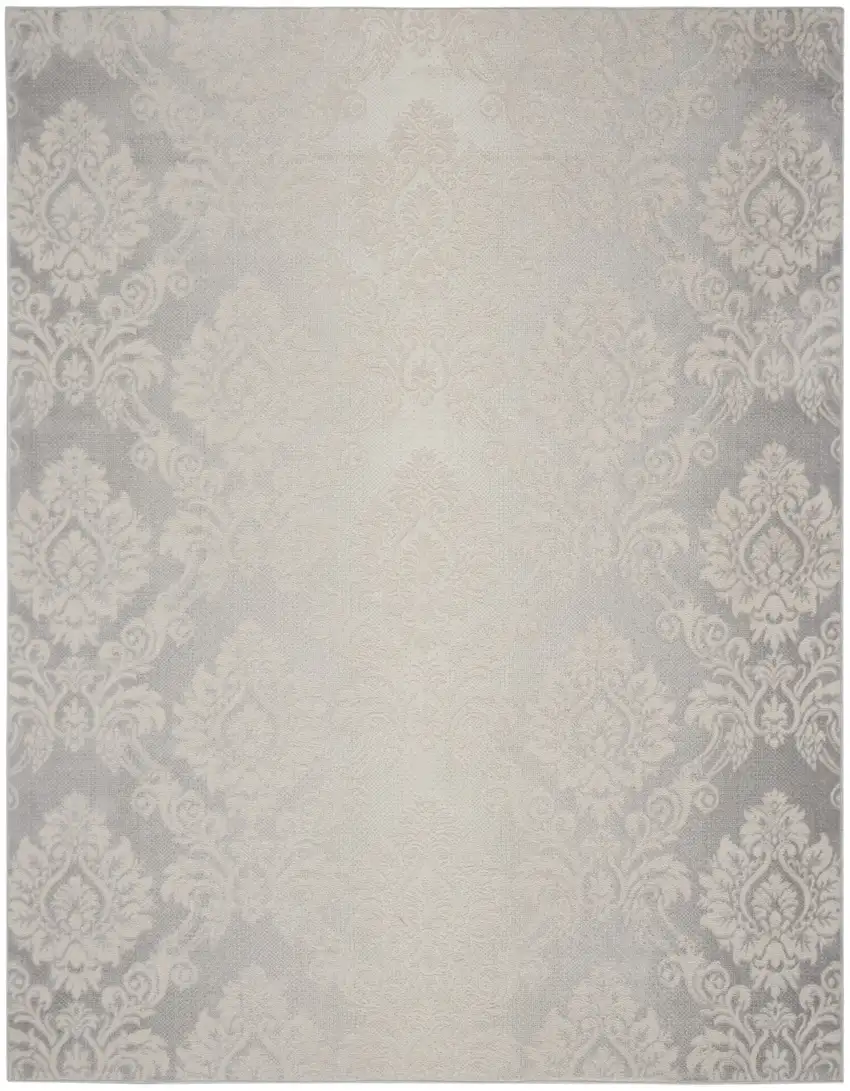 Ivory and Gray Damask Distressed Non Skid Area Rug Photo 5