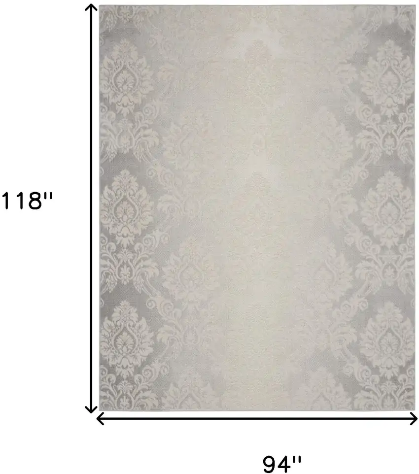 Ivory and Gray Damask Distressed Non Skid Area Rug Photo 3