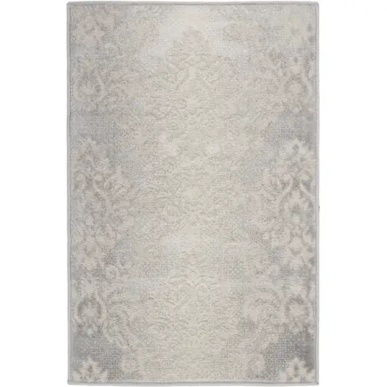 Ivory and Gray Damask Distressed Non Skid Area Rug Photo 1