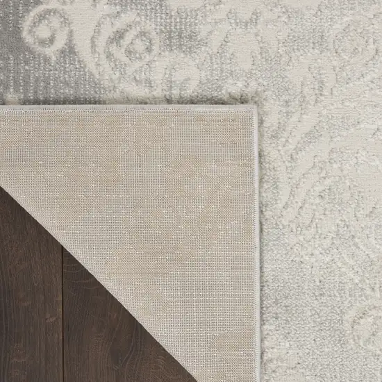 Ivory and Gray Damask Distressed Non Skid Area Rug Photo 3