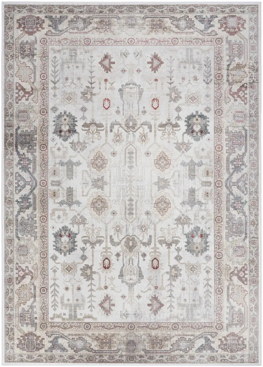 Ivory and Gray Floral Distressed Non Skid Area Rug Photo 2