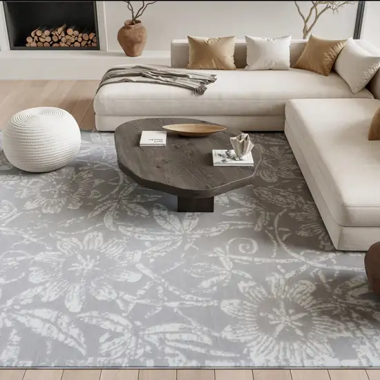 Ivory and Gray Floral Distressed Non Skid Area Rug Photo 4