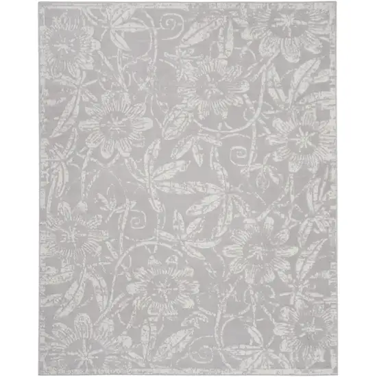 Ivory and Gray Floral Distressed Non Skid Area Rug Photo 9