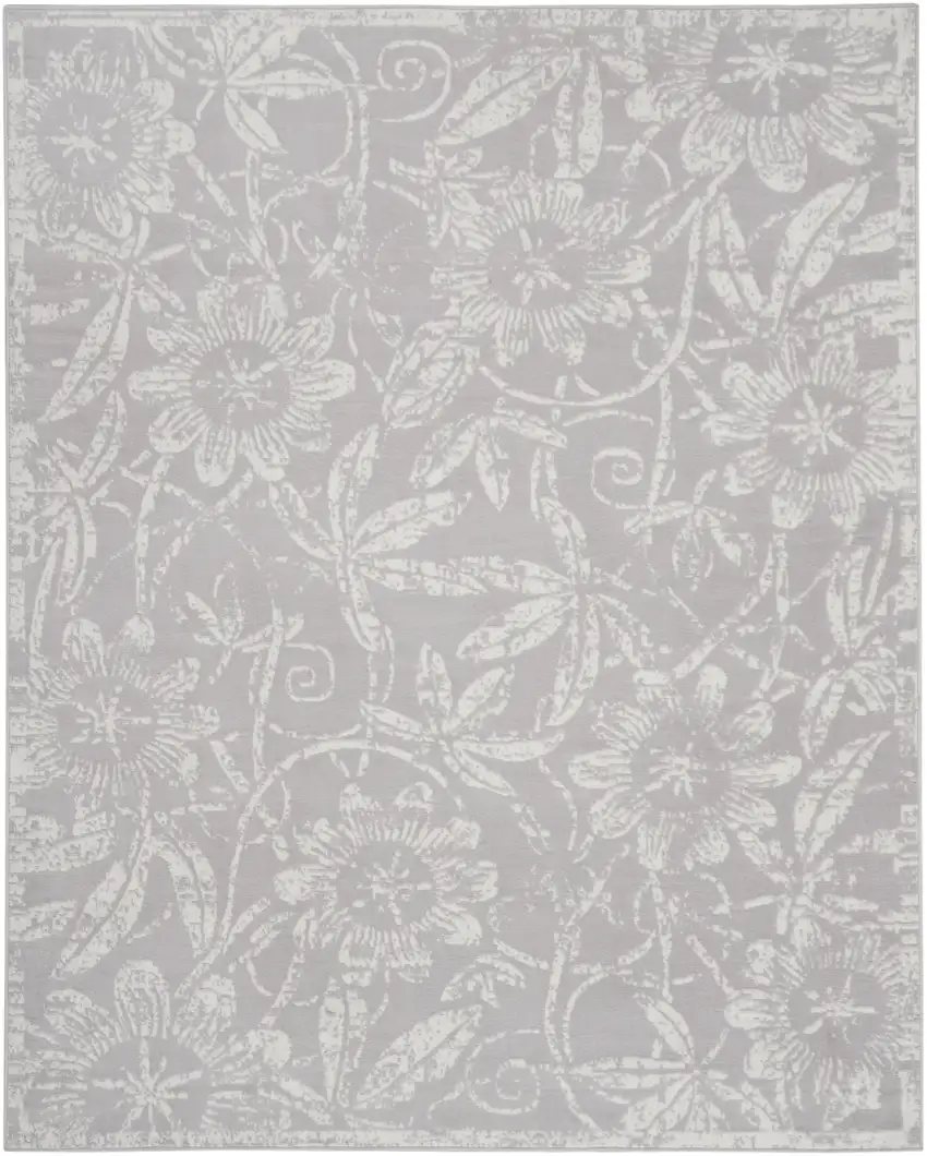 Ivory and Gray Floral Distressed Non Skid Area Rug Photo 9