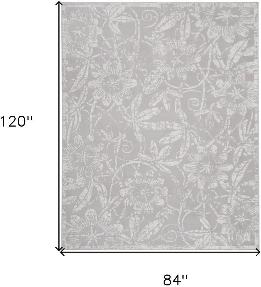 Ivory and Gray Floral Distressed Non Skid Area Rug Photo 3