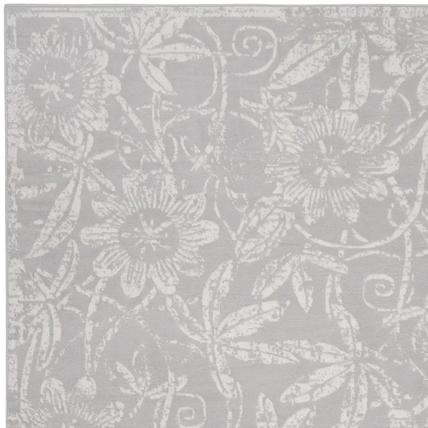 Ivory and Gray Floral Distressed Non Skid Area Rug Photo 5