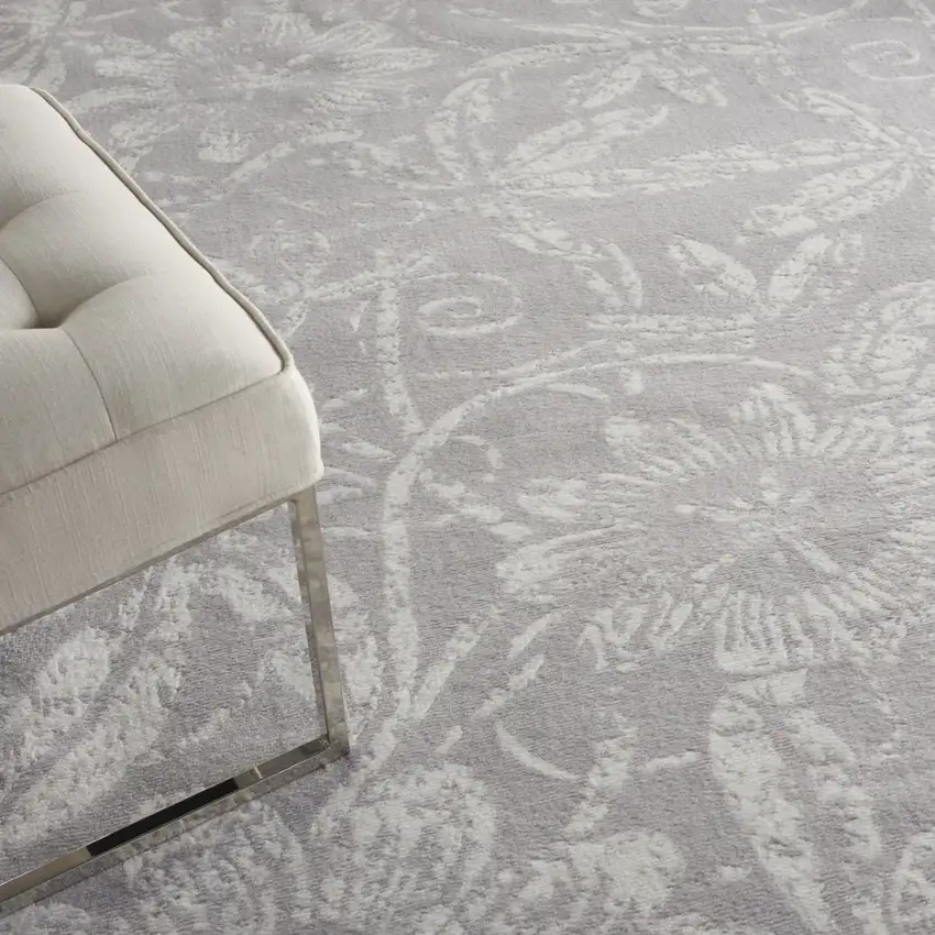 Ivory and Gray Floral Distressed Non Skid Area Rug Photo 9
