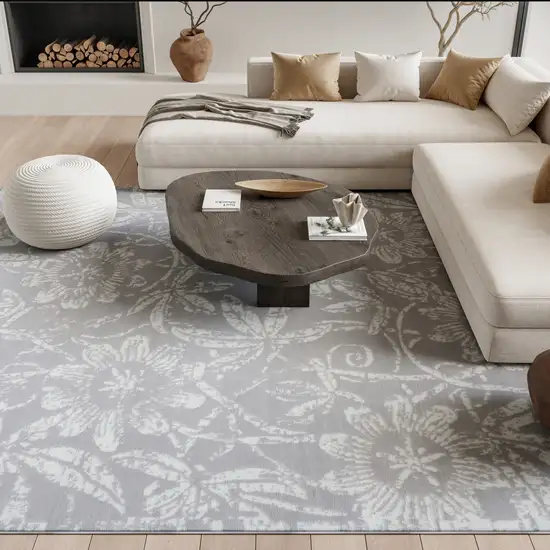 Ivory and Gray Floral Distressed Non Skid Area Rug Photo 5
