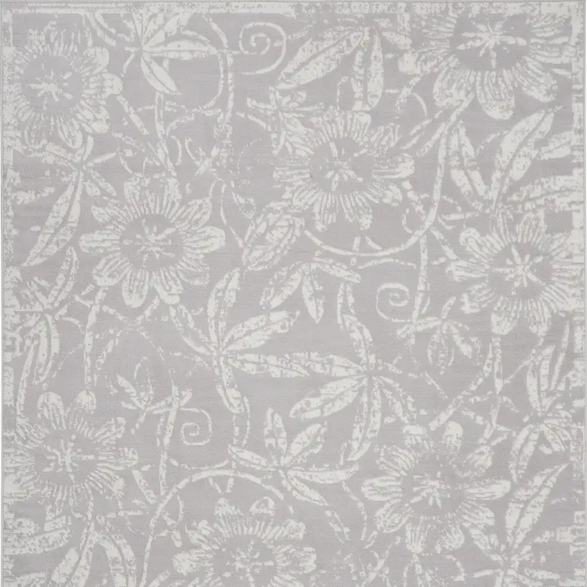 Ivory and Gray Floral Distressed Non Skid Area Rug Photo 6