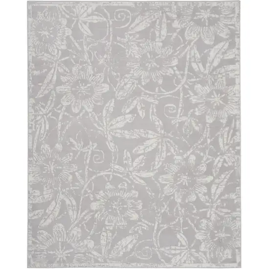 Ivory and Gray Floral Distressed Non Skid Area Rug Photo 1