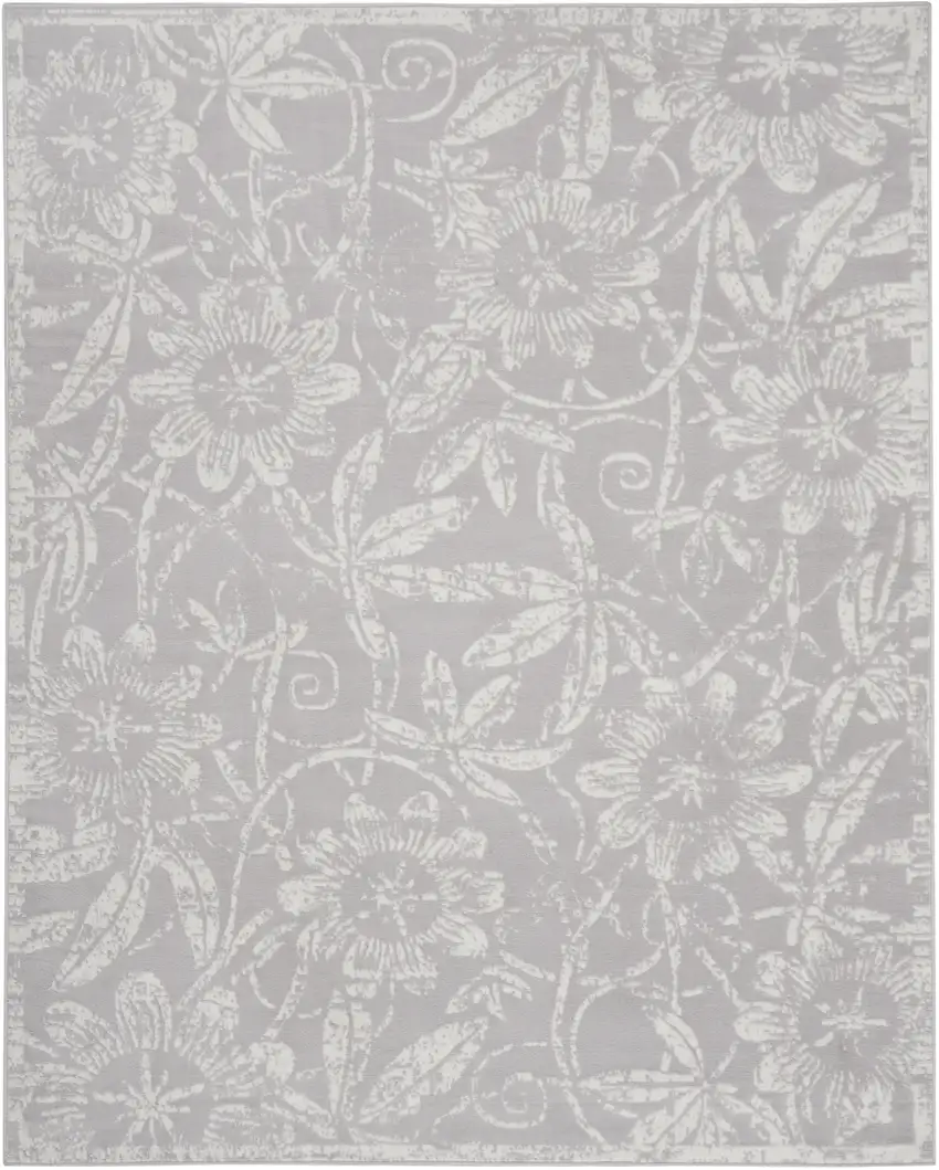Ivory and Gray Floral Distressed Non Skid Area Rug Photo 1