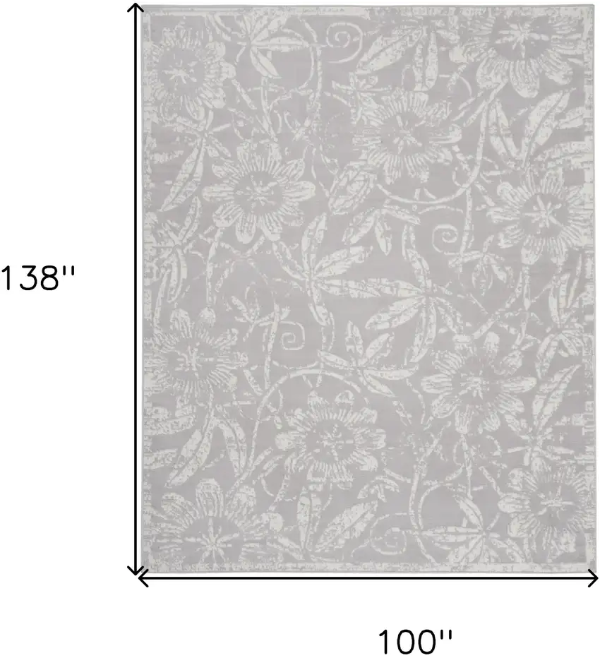 Ivory and Gray Floral Distressed Non Skid Area Rug Photo 3