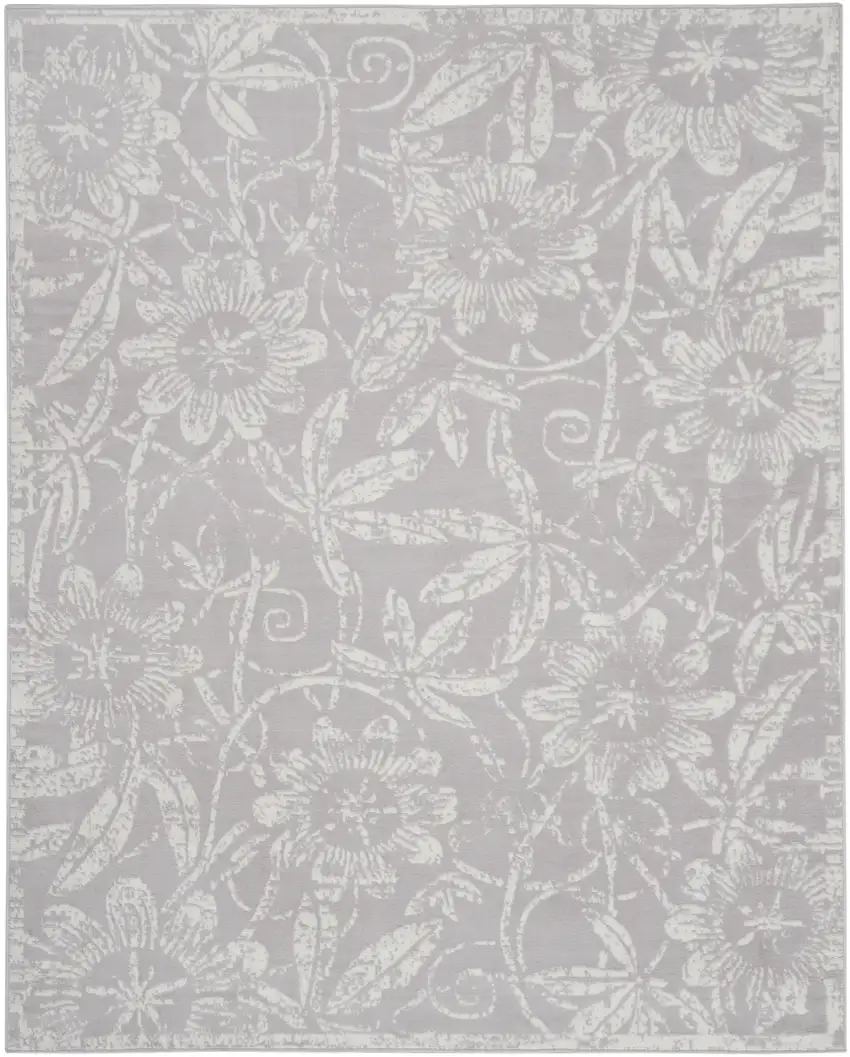 Ivory and Gray Floral Distressed Non Skid Area Rug Photo 2