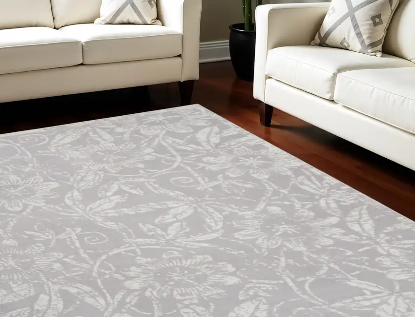 Ivory and Gray Floral Distressed Non Skid Area Rug Photo 1