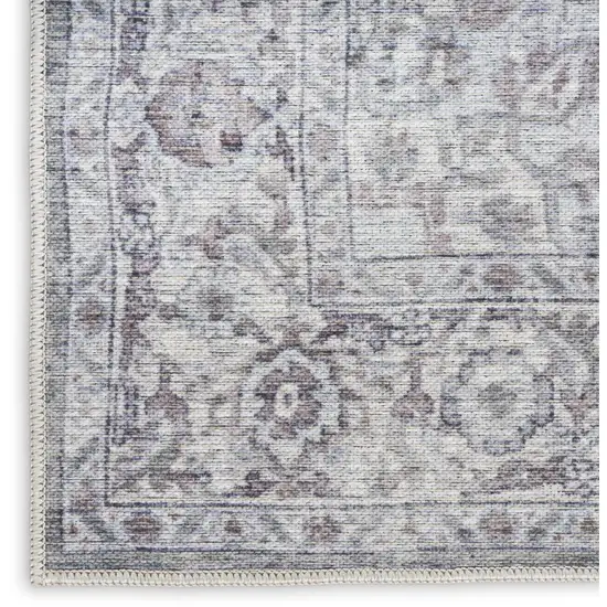 Ivory and Gray Floral Medallion Power Loom Distressed Area Rug Photo 8