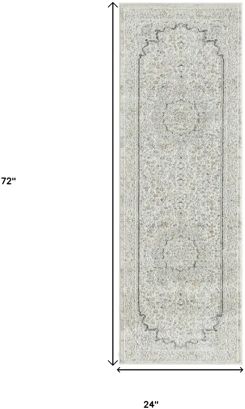 Ivory and Gray Floral Medallion Power Loom Stain Resistant Area Rug Photo 7