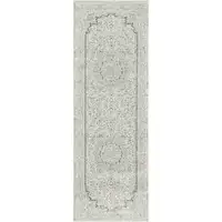Photo of Ivory and Gray Floral Medallion Power Loom Stain Resistant Area Rug