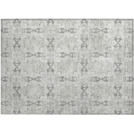 Ivory and Gray Floral Medallion Washable Non Skid Indoor Outdoor Area Rug Photo 2