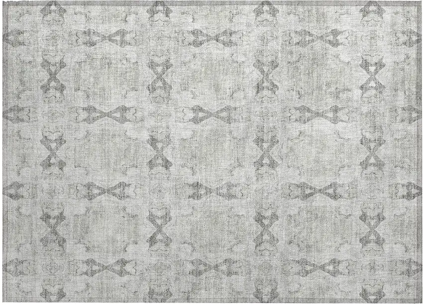 Ivory and Gray Floral Medallion Washable Non Skid Indoor Outdoor Area Rug Photo 2