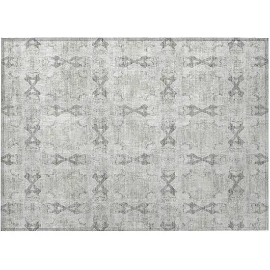 Ivory and Gray Floral Medallion Washable Non Skid Indoor Outdoor Area Rug Photo 5