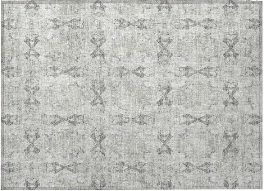 Ivory and Gray Floral Medallion Washable Non Skid Indoor Outdoor Area Rug Photo 4