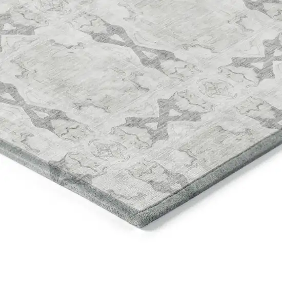 Ivory and Gray Floral Medallion Washable Non Skid Indoor Outdoor Area Rug Photo 7