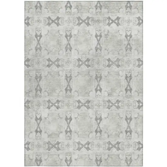 Ivory and Gray Floral Medallion Washable Non Skid Indoor Outdoor Area Rug Photo 5