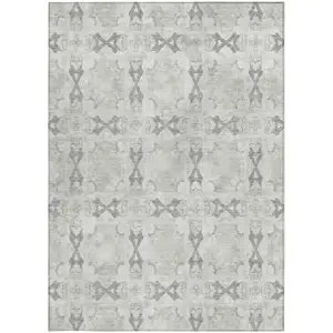 Photo of Ivory and Gray Floral Medallion Washable Non Skid Indoor Outdoor Area Rug