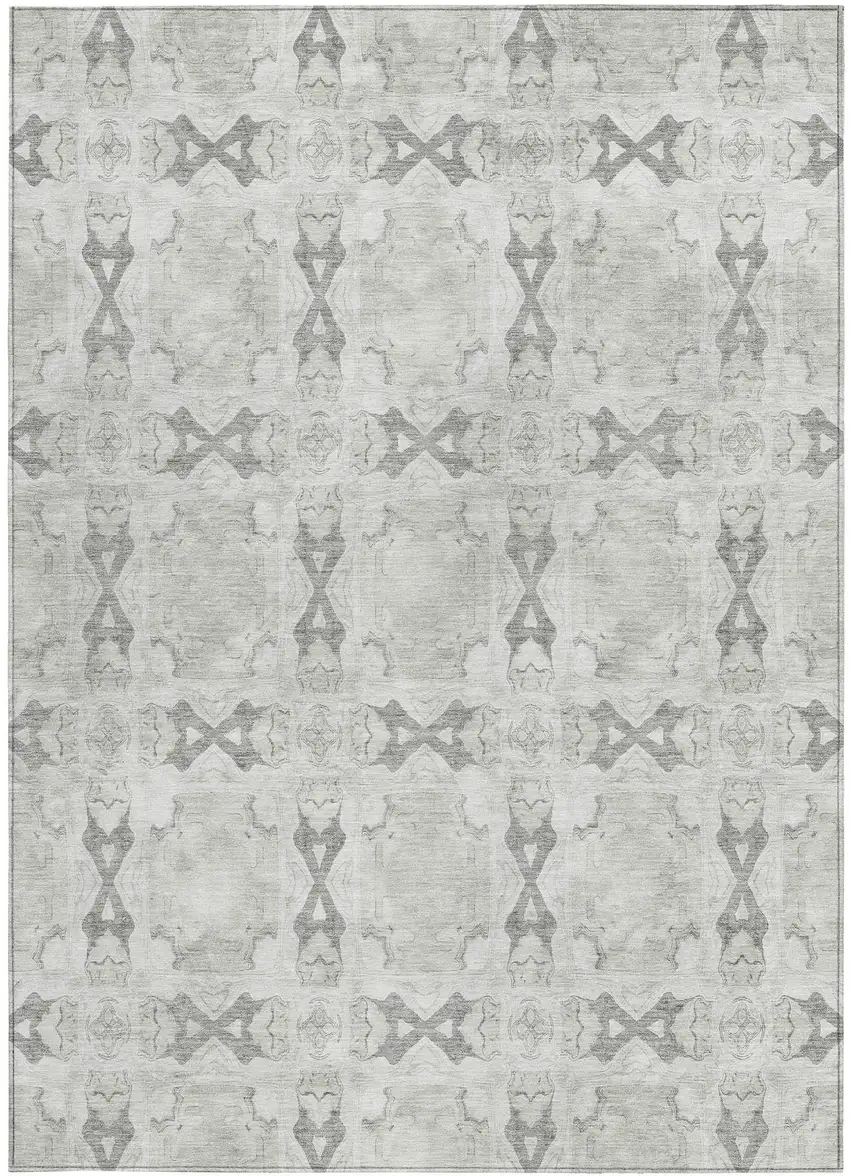 Ivory and Gray Floral Medallion Washable Non Skid Indoor Outdoor Area Rug Photo 5