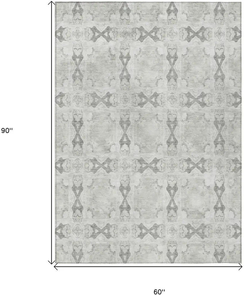 Ivory and Gray Floral Medallion Washable Non Skid Indoor Outdoor Area Rug Photo 3