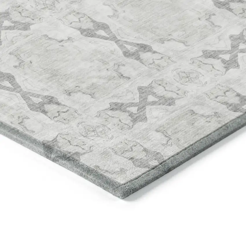 Ivory and Gray Floral Medallion Washable Non Skid Indoor Outdoor Area Rug Photo 7