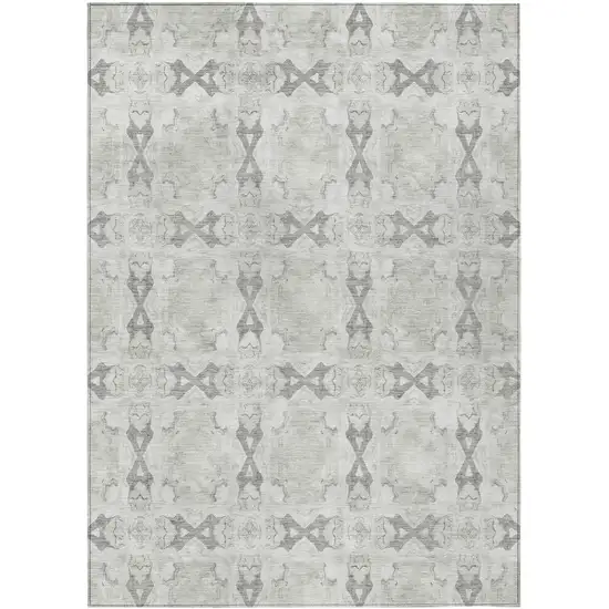 Ivory and Gray Floral Medallion Washable Non Skid Indoor Outdoor Area Rug Photo 2