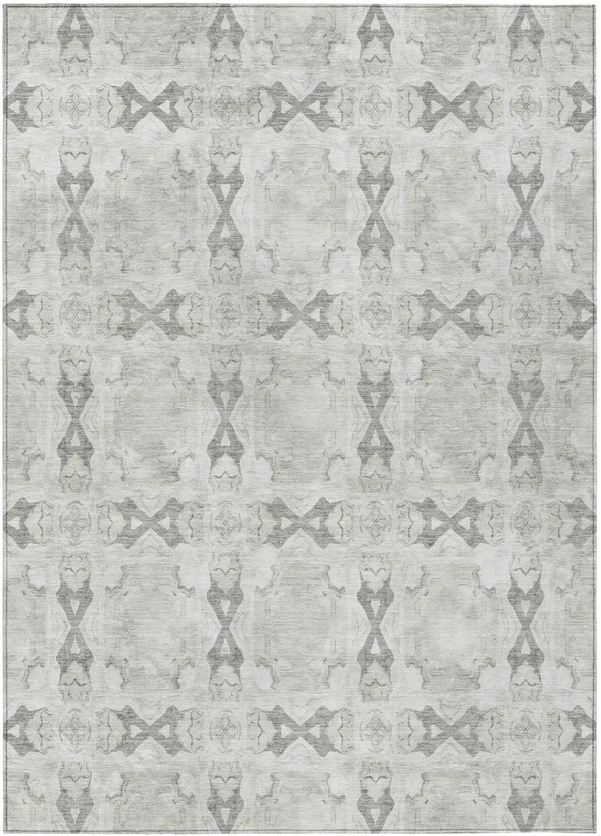 Ivory and Gray Floral Medallion Washable Non Skid Indoor Outdoor Area Rug Photo 2