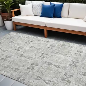 Photo of Ivory and Gray Floral Medallion Washable Non Skid Indoor Outdoor Area Rug