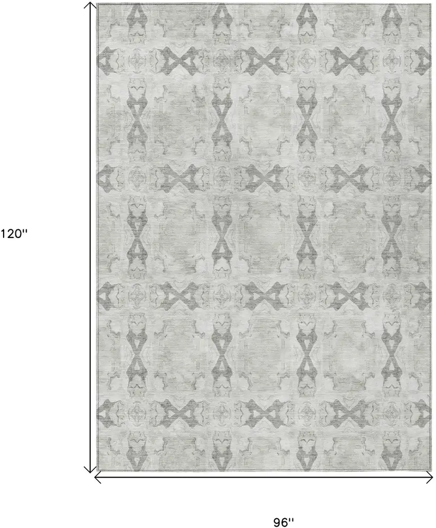 Ivory and Gray Floral Medallion Washable Non Skid Indoor Outdoor Area Rug Photo 3
