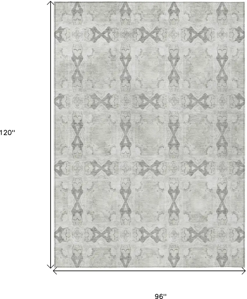 Ivory and Gray Floral Medallion Washable Non Skid Indoor Outdoor Area Rug Photo 3