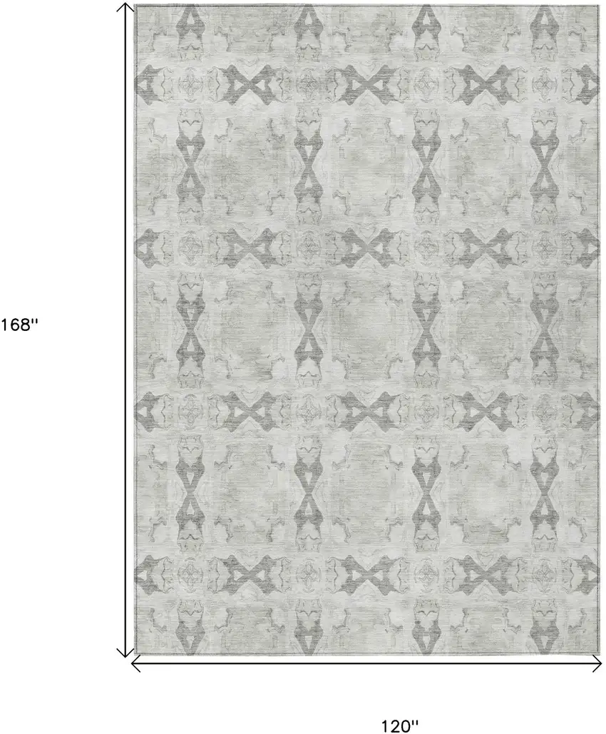 Ivory and Gray Floral Medallion Washable Non Skid Indoor Outdoor Area Rug Photo 3