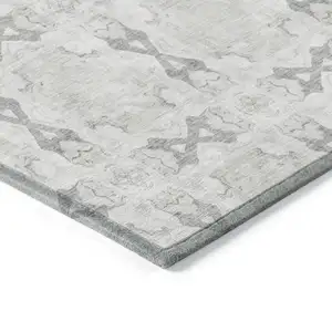 Photo of Ivory and Gray Floral Medallion Washable Non Skid Indoor Outdoor Area Rug