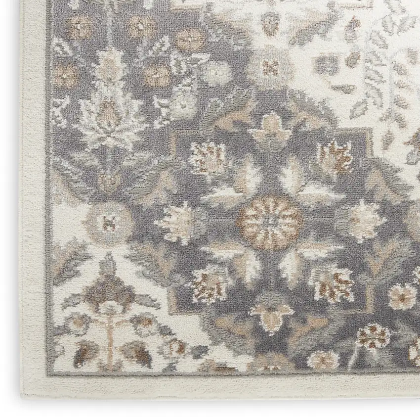 Ivory and Gray Floral Non Skid Area Rug Photo 7