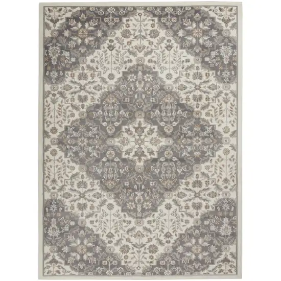 Ivory and Gray Floral Non Skid Area Rug Photo 9