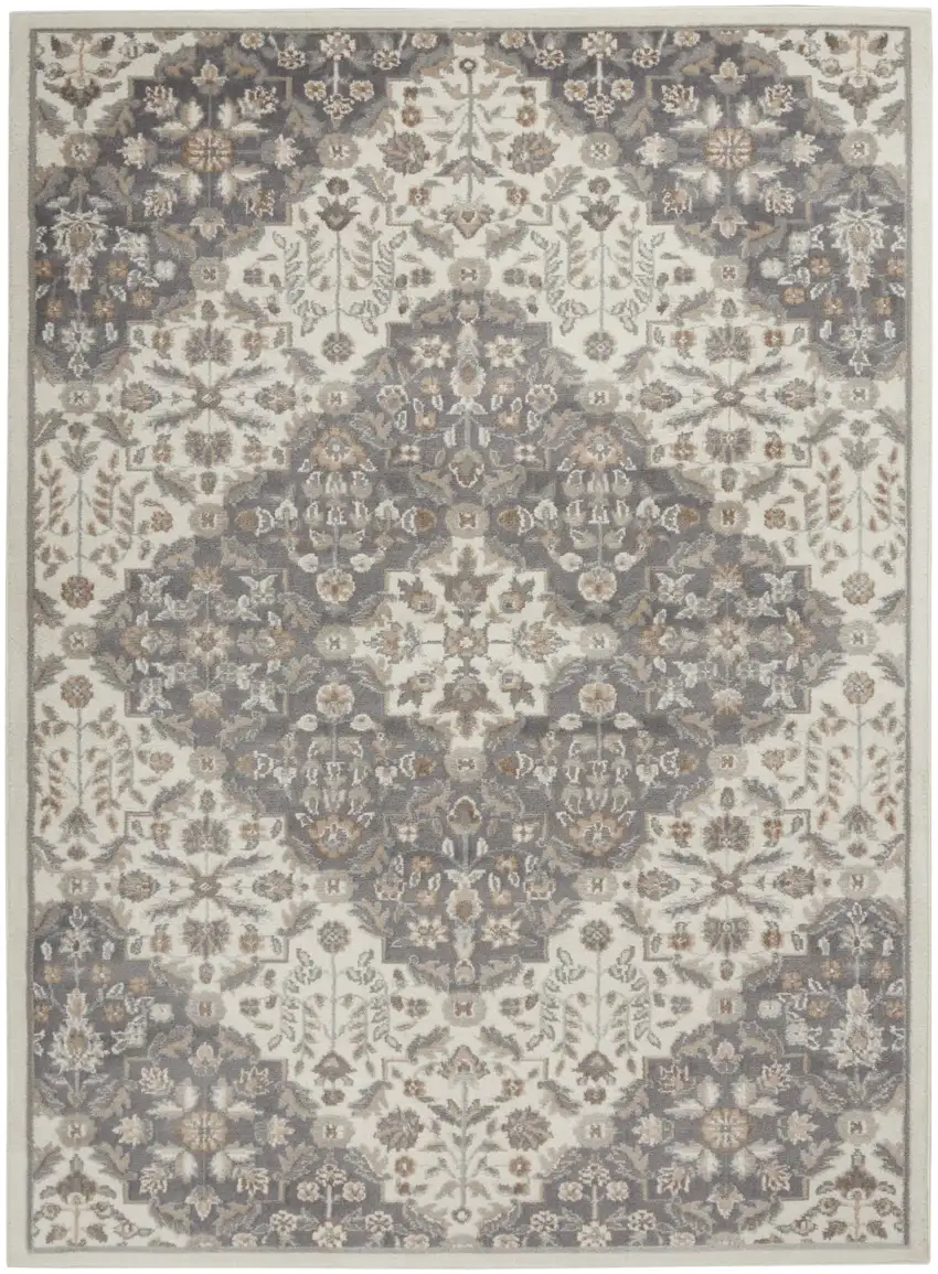 Ivory and Gray Floral Non Skid Area Rug Photo 9