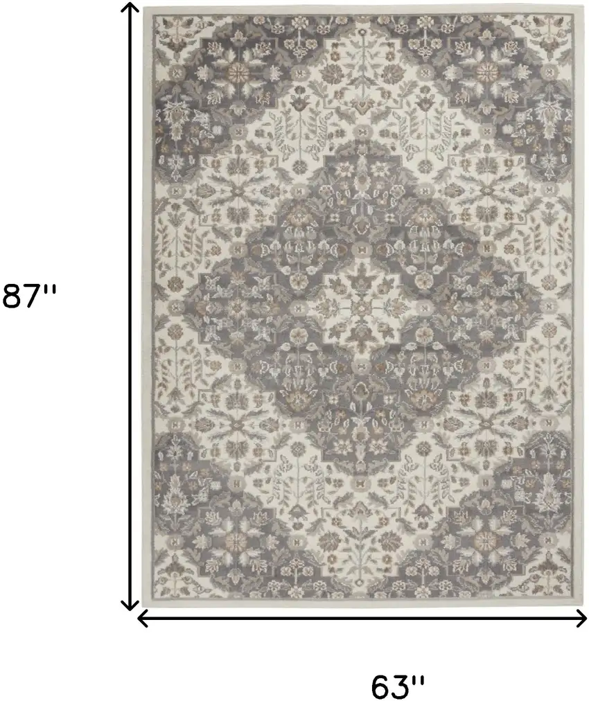 Ivory and Gray Floral Non Skid Area Rug Photo 3