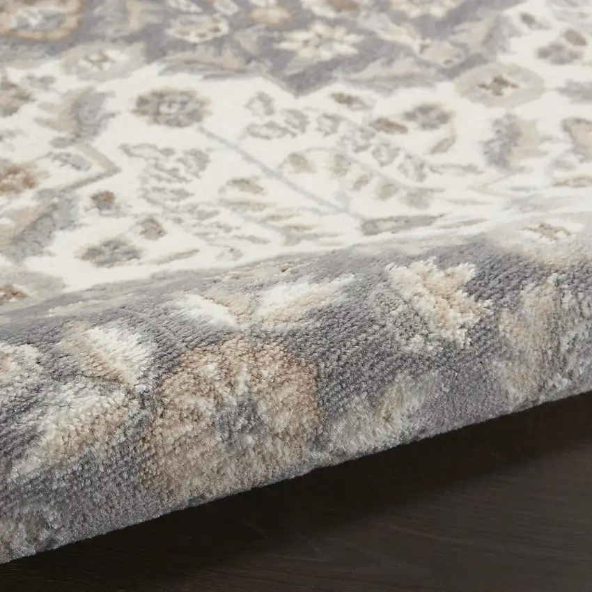 Ivory and Gray Floral Non Skid Area Rug Photo 6