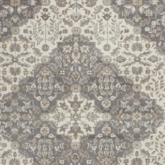 Ivory and Gray Floral Non Skid Area Rug Photo 9